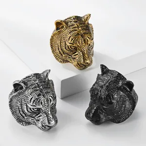Men Stainless Steel Tiger Head Ring Retro Punk Cool Animal Finger Ring Biker Heavy Metal Statement Jewelry Gift