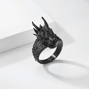 Zwarte draak ring voor mannen, goth punk roestvrij staal statement sieraden, koele dieren band.