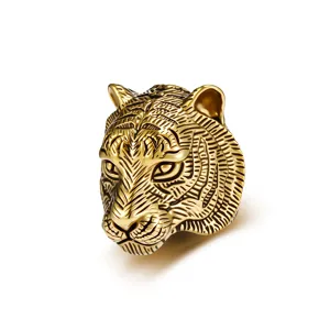 Men gold tiger head ring stainless steel punk cool animal finger jewelry statement acc