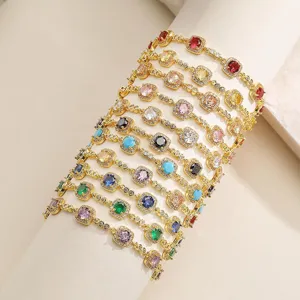 Exquisite Copper Zirconia Sugar Cube Splicing Bracelet For Women Gold Plated Geometric Bamboo Link Stacking Chain Bracelet Fashion Jewelry Gift Elegant Party Wrist Accessory