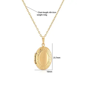 Detailed dimensions of French vintage oval locket necklace, 23.7x16mm, 4.6g weight.
