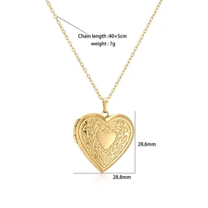 Detailed specifications for gold heart locket necklace with 40+5cm chain length.