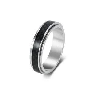 Bague Spinner en Fibre de Carbone en Acier Inoxydable Unisexe Anneau Rotatif pour Hommes Femmes Bijoux de Mode Cadeau