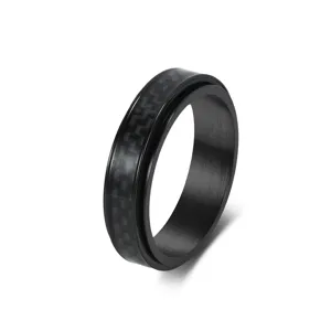 Bague rotative élégante en acier titane noir avec incrustation en carbone
