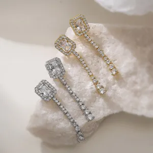 Eleganti Orecchini Pendenti Con Nappe Lunghe In Rame E Zirconia Per Donna Orecchini A Bottone Con Diamante Quadrato Taglio Smeraldo Festa Matrimonio