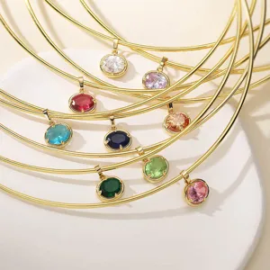 Edelstahl Kupfer Zirkonia Oval Geburtsstein Anhänger Choker Halskette Elegant Mehrfarbig Edelstein Halsring Für Damen