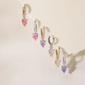 Elegante Koperen Peer Hart Vorm Strass Handoorbellen Zoete Waterdruppel Oorbellen Voor Vrouwen Luxe Feest Sieraden