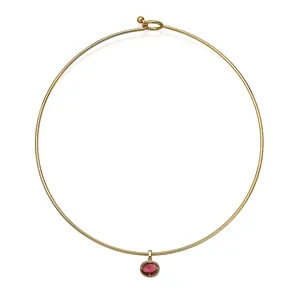 Eleganter goldener Edelstahl-Choker mit einem leuchtend rosa ovalen Geburtsstein
