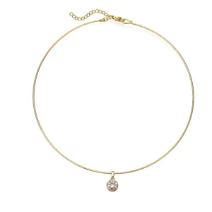 Detailed view of gold stainless steel choker with a round bezel-set zirconia pendant