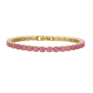 Elegante pulsera tennis bañada en oro con circonitas rosa flor de hielo de 5 mm