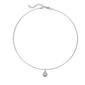 Close-up of a silver stainless steel choker with a round cubic zirconia pendant.