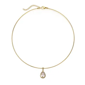 Detailed view of a gold-plated stainless steel choker featuring a clear teardrop pendant.