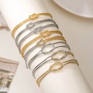 Bracciale a Catena a Serpente Nodo dell'Infinito Vintage da Donna in Rame Placcato Oro Hip Hop Texture Gioielli