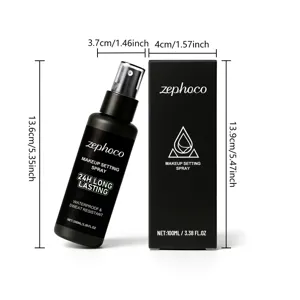 Λεπτομερείς διαστάσεις της φιάλης spray σταθεροποίησης Zephoco και της συσκευασίας