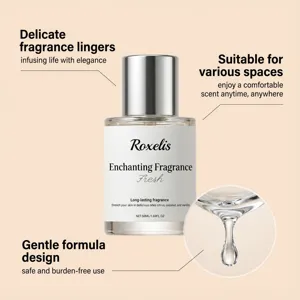 Κοντινό πλάνο 50ml Roxelis φρέσκο άρωμα εσπεριδοειδών με κομψές αγγλικές ετικέτες