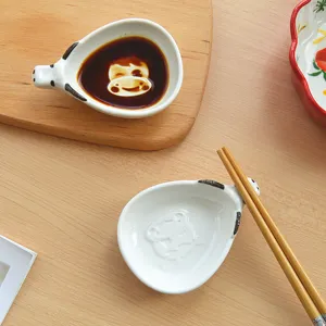 Japanese Cute Ceramic Cartoon Animal Relief Sauce Dish Small Plate Sushi Soy Sauce Dish Home Tableware Decor