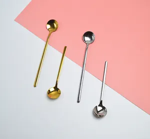 Stainless steel coffee spoon long handle mixing spoon gold silver tableware detail view