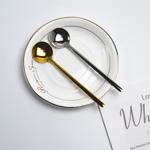 Stainless steel coffee stirring spoons set, minimalist round gold and silver spoons for home.