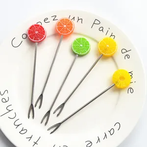 Stainless steel fruit fork set cute fruit handle dessert cocktail forks tableware