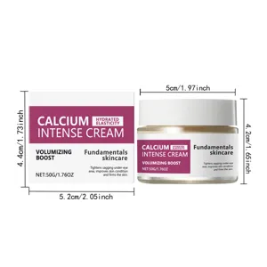 Calcium intense cream and packaging with detailed dimensions in centimeters and inches