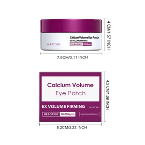 Dimensions of Calcium Volume Eye Patch tub and packaging box with metric measurements