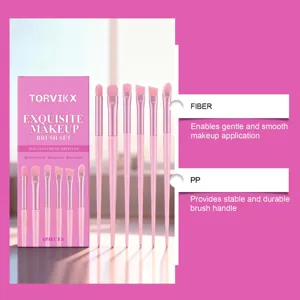 TORVIKX 6-piece pink makeup brush set detail showing soft fiber bristles and handle design.