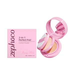 Cipria Zephoco 2-in-1 bianco avorio con finitura opaca e confezione rosa elegante