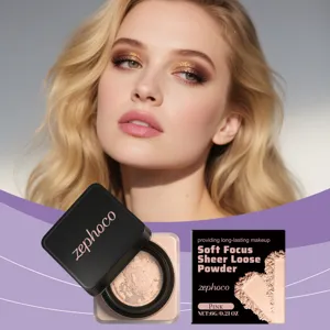 Λεπτομέρεια της πούδρας Zephoco Soft Focus Sheer Loose σε ροζ για μακιγιάζ μεγάλης διάρκειας
