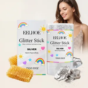 Detail view of EELHOE silver glitter stick for hair, face, and body with metallic shimmer