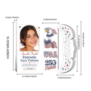 Detailed view of Sparkle Freckle Patriotic Face Tattoos with dimensions in cm and inches