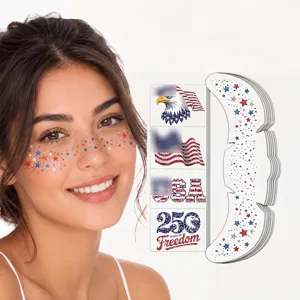 Glittery USA theme face freckle tattoo stickers with stars, eagle and flag designs for fans