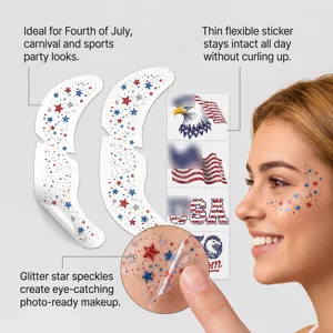 Close-up of patriotic star glitter face stickers showing thin and flexible material texture.