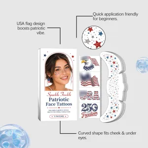 Detail view of patriotic face tattoo stickers set with USA flag and eagle designs