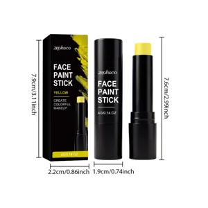 Vista dettagliata dello stick per trucco giallo con dimensioni precise in cm e pollici