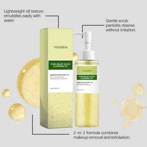 Détail de l'huile nettoyante exfoliante au cactus Viareline, formule 2-en-1 et gommage