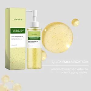 Détail de l'huile nettoyante exfoliante Viareline avec élixir de cactus et formule LHA