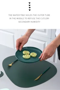 Dark green leather heat-insulating placemat shown with a matching dessert plate.