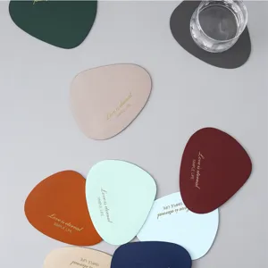 Minimalist irregular leather placemat and coaster set in multi-color waterproof finish