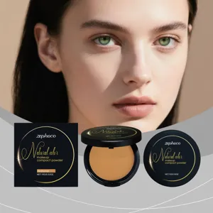 Cipria compatta opacizzante Zephoco natural con look trucco professionale della modella