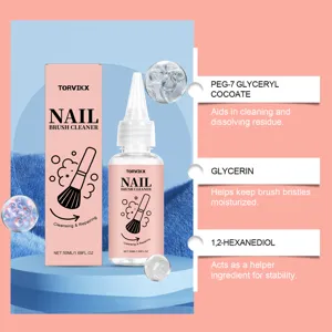 Vue détaillée des ingrédients du nettoyant doux pour pinceaux à ongles TORVIKX au quotidien