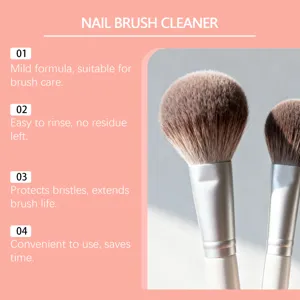 Détail des poils de pinceau de maquillage doux avec liste des caractéristiques