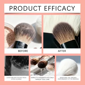 Comparaison avant et après de l'efficacité du nettoyant doux pour pinceaux de maquillage