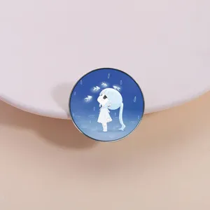 Aesthetic Ponytail Girl Enamel Pin Zinc Alloy Round Square Metal Badge Aesthetic Dreamy Lapel Pin For Backpack Apparel Accessory