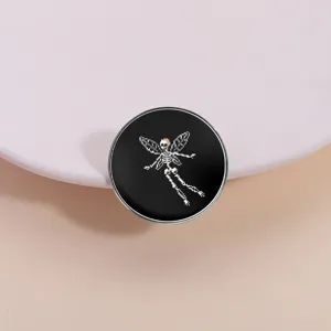 Halloween Pixel Art Skeleton Fairy Metal Brooch Round Enamel Badge Gothic Lapel Pin For Clothing Backpack Jewelry Accessory