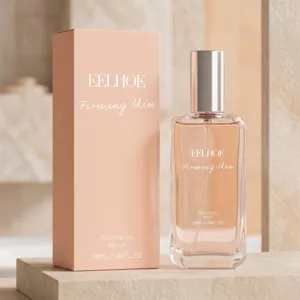 Elegante EELHOE perzik parfumolie in 50ml glazen fles met bijpassende roze verpakking