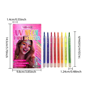 Dimensioni del set da 8 pennarelli neon UV per pittura viso e corpo in rosa