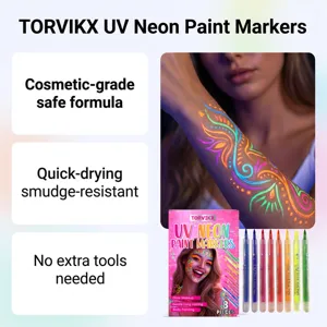 TORVIKX Marcatori per Vernice Viso e Corpo Neon UV Set Fluorescente Glow In The Dark Pigmento Trucco Luce Nera per Feste Festival