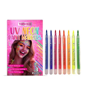 Set di 8 pennarelli TORVIKX UV neon per pittura viso e corpo, trucco fluorescente