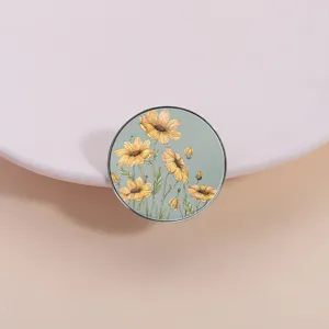 Vintage Zinc Alloy Round Sunflower Brooch Hand-Painted Floral Badge Metallic Clothes Lapel Pin Jewelry Accessory For Unisex Bag Decor