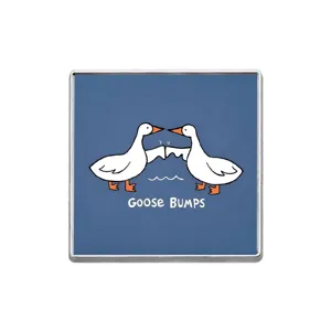 Funny "Goose Bumps" enamel pin badge featuring a cartoon goose illustration